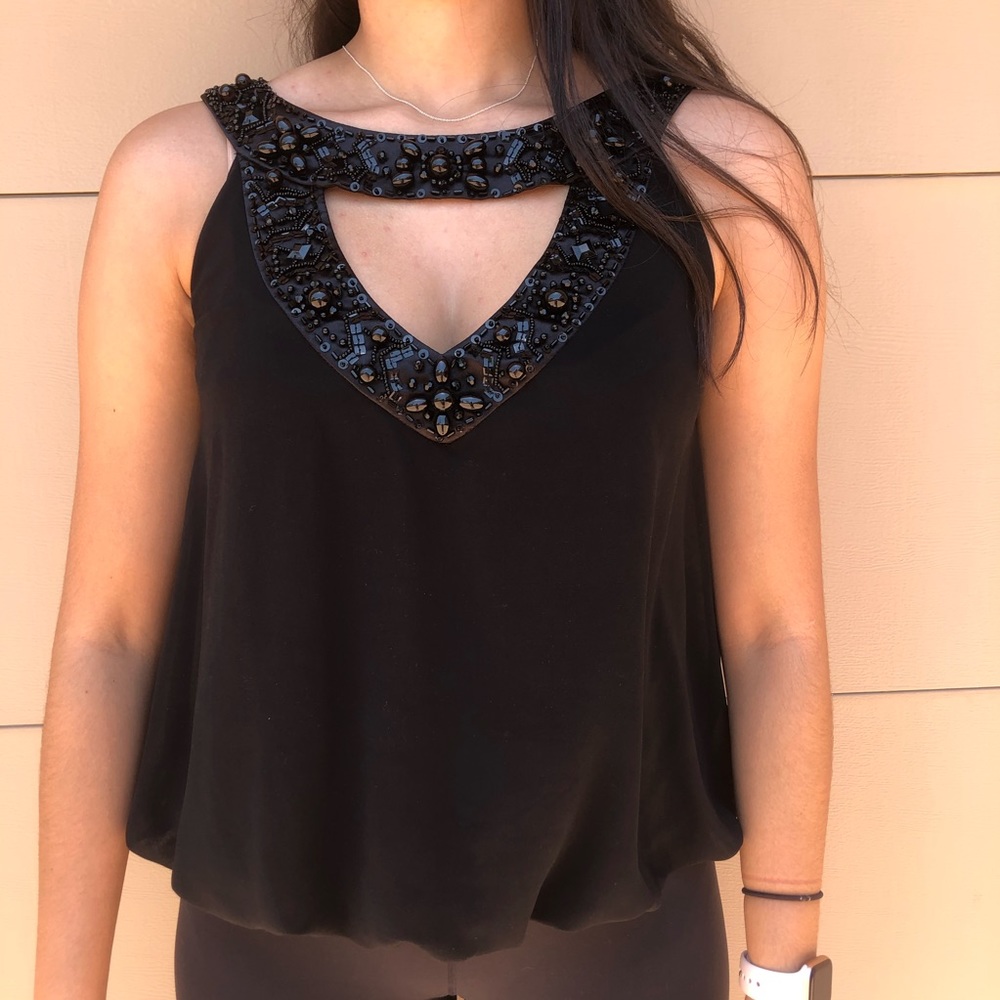Black Beaded Top With Neck Cutout